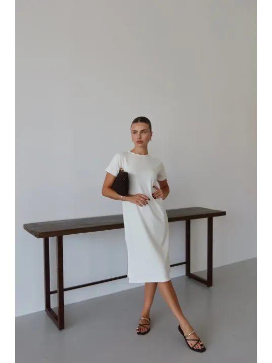 Modal Yırtmaçlı Elbise Beyaz Pt