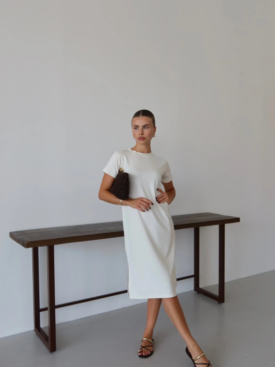 Modal Yırtmaçlı Elbise Beyaz Pt Modal Yırtmaçlı Elbise Beyaz Pt