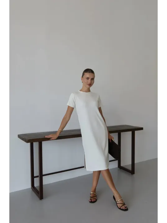 Modal Yırtmaçlı Elbise Beyaz Pt