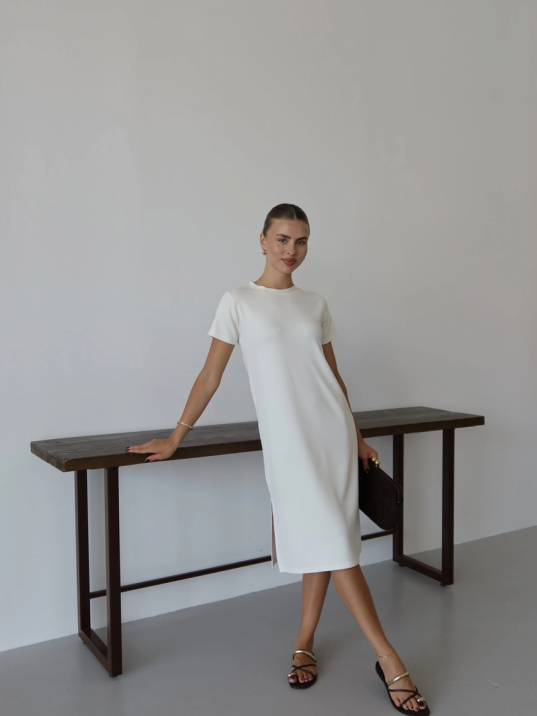 Modal Yırtmaçlı Elbise Beyaz Pt Modal Yırtmaçlı Elbise Beyaz Pt