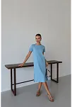 Modal Yırtmaçlı Elbise Mavi Pt