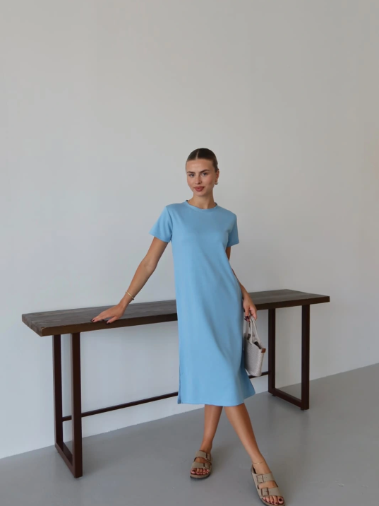 Modal Yırtmaçlı Elbise Mavi Pt Modal Yırtmaçlı Elbise Mavi Pt