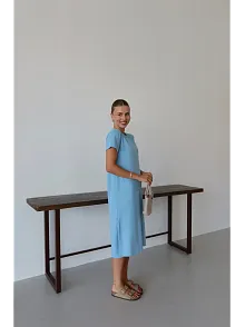 Modal Yırtmaçlı Elbise Mavi Pt