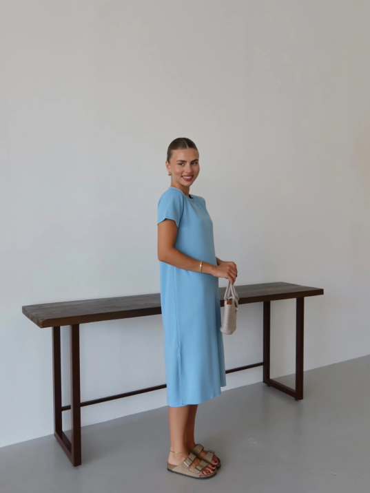 Modal Yırtmaçlı Elbise Mavi Pt Modal Yırtmaçlı Elbise Mavi Pt