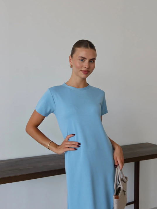 Modal Yırtmaçlı Elbise Mavi Pt Modal Yırtmaçlı Elbise Mavi Pt