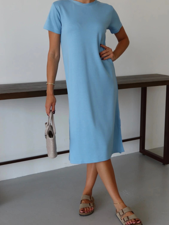 Modal Yırtmaçlı Elbise Mavi Pt Modal Yırtmaçlı Elbise Mavi Pt