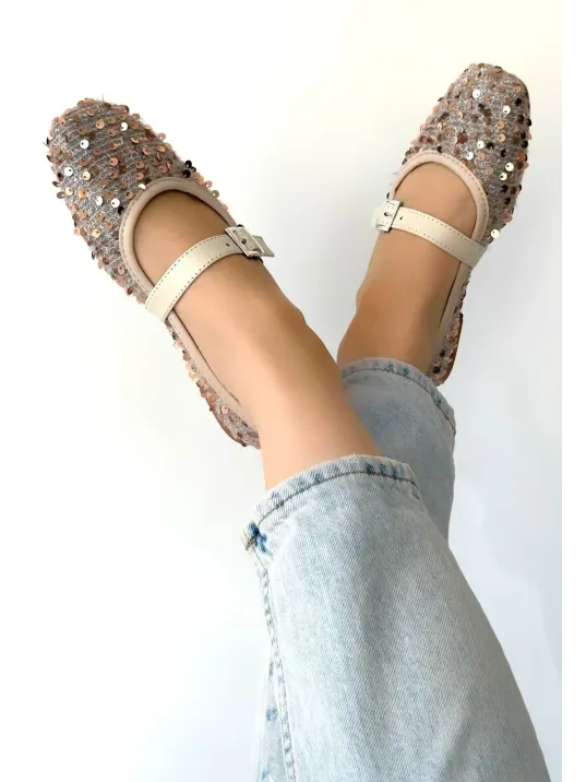 Moden Bej Süet Babae Ayakkabı