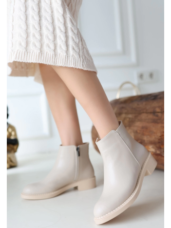 Moed Bej Cilt Topuklu Bot Moed Bej Cilt Topuklu Bot