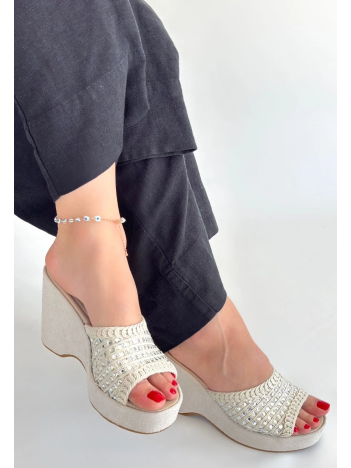 Moka Bej Triko Dolgu Topuk Terlik Moka Bej Triko Dolgu Topuk Terlik