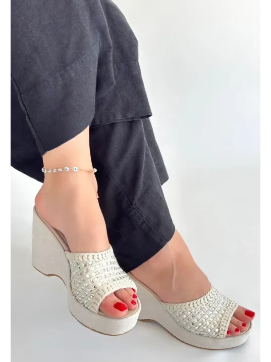 Moka Bej Triko Dolgu Topuk Terlik Moka Bej Triko Dolgu Topuk Terlik