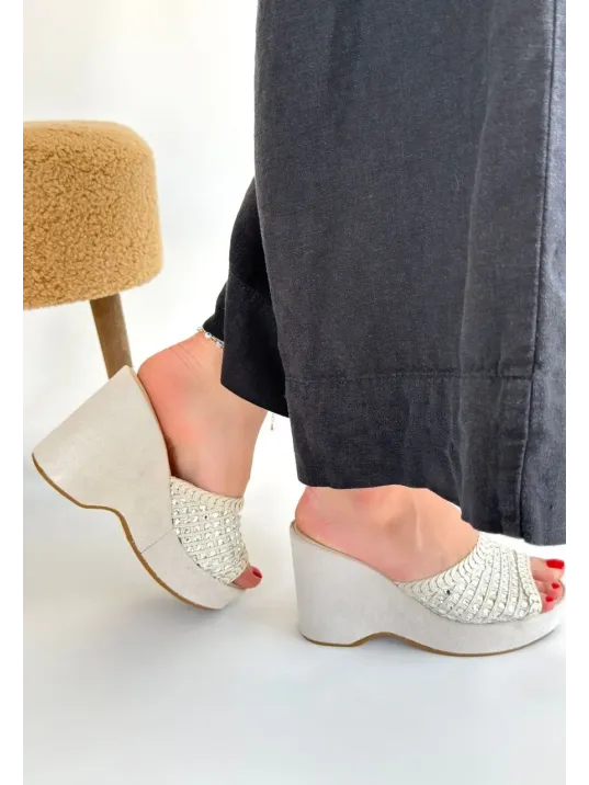 Moka Bej Triko Dolgu Topuk Terlik Moka Bej Triko Dolgu Topuk Terlik