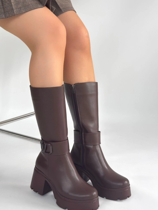 Moki Kahverengi Cilt Topuklu Çizme Moki Kahverengi Cilt Topuklu Çizme