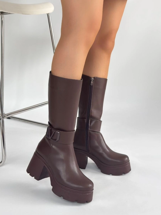 Moki Kahverengi Cilt Topuklu Çizme Moki Kahverengi Cilt Topuklu Çizme