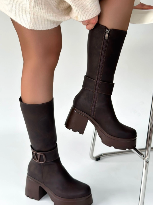 Moki Kahverengi Nubuk Topuklu Çizme