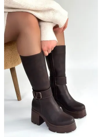 Moki Kahverengi Nubuk Topuklu Çizme