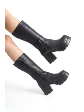 Moki Siyah Cilt Topuklu Çizme Moki Siyah Cilt Topuklu Çizme