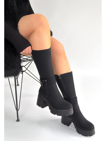 Moki Siyah Nubuk Topuklu Çizme