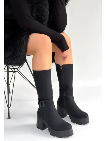 Moki Siyah Nubuk Topuklu Çizme