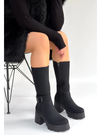 Moki Siyah Nubuk Topuklu Çizme