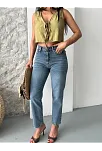 Mom Fit Bıyık Kar Yıkama Jeans Pantolon Koyu Mavi D2006