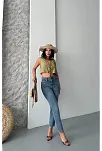 Mom Fit Bıyık Kar Yıkama Jeans Pantolon Koyu Mavi D2006