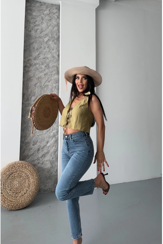 Mom fit bıyık kar yıkama jeans pantolon koyu mavi d2006