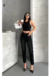 Mom Fit Enzim Bıyıklı Taş Yıkama Jeans Pantolon Siyah D2006