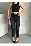 Mom Fit Enzim Bıyıklı Taş Yıkama Jeans Pantolon Siyah D2006