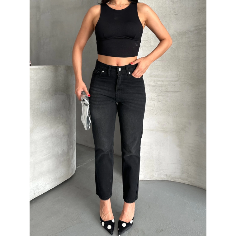 Mom fit enzim bıyıklı taş yıkama jeans pantolon siyah d2006 Mom fit enzim bıyıklı taş yıkama jeans pantolon siyah d2006
