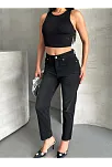Mom Fit Enzim Bıyıklı Taş Yıkama Jeans Pantolon Siyah D2006