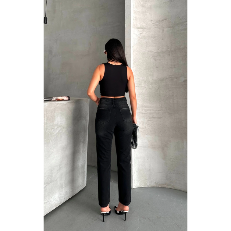 Mom fit enzim bıyıklı taş yıkama jeans pantolon siyah d2006 Mom fit enzim bıyıklı taş yıkama jeans pantolon siyah d2006