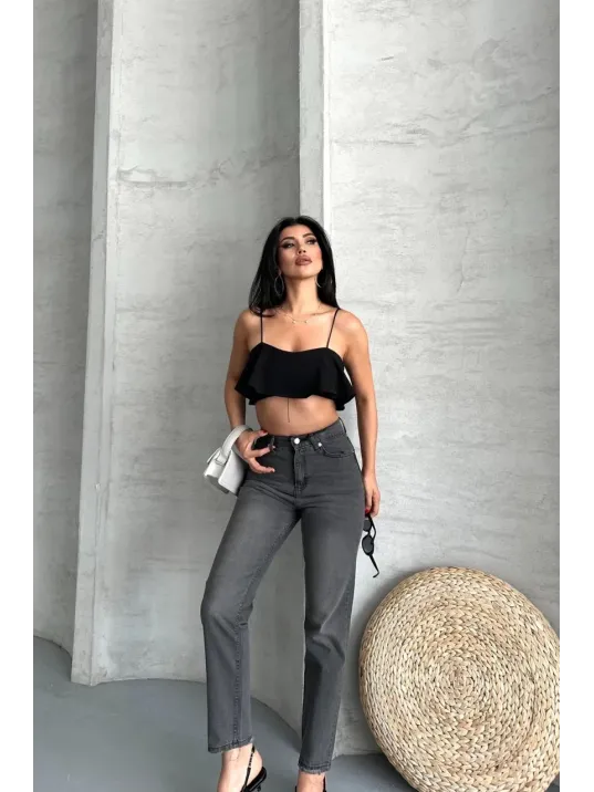 Mom Fit Enzim Taş Yıkama Jeans Pantolon Füme D2006 Mom Fit Enzim Taş Yıkama Jeans Pantolon Füme D2006