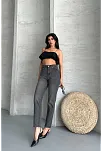 Mom Fit Enzim Taş Yıkama Jeans Pantolon Füme D2006