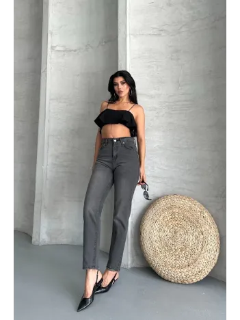 Mom Fit Enzim Taş Yıkama Jeans Pantolon Füme D2006
