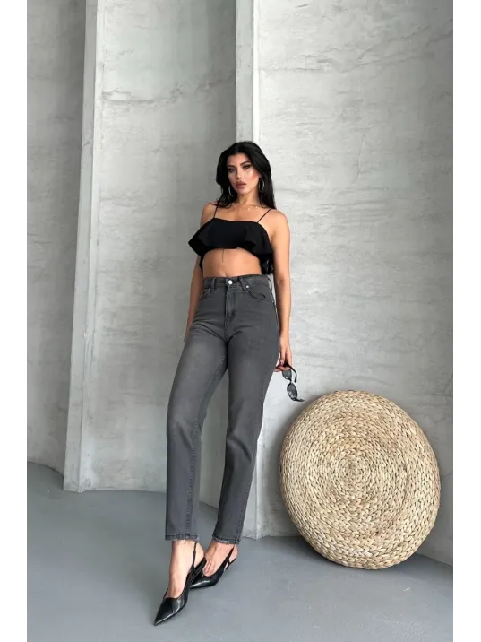 Mom Fit Enzim Taş Yıkama Jeans Pantolon Füme D2006 Mom Fit Enzim Taş Yıkama Jeans Pantolon Füme D2006
