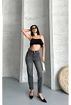 Mom Fit Enzim Taş Yıkama Jeans Pantolon Füme D2006