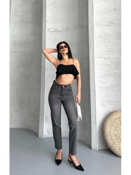Mom Fit Enzim Taş Yıkama Jeans Pantolon Füme D2006 Mom Fit Enzim Taş Yıkama Jeans Pantolon Füme D2006