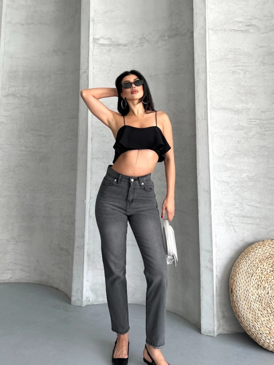 Mom fit enzim taş yıkama jeans pantolon füme d2006 Mom fit enzim taş yıkama jeans pantolon füme d2006