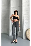 Mom Fit Enzim Taş Yıkama Jeans Pantolon Füme D2006
