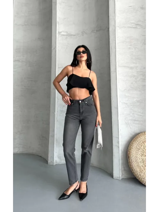 Mom Fit Enzim Taş Yıkama Jeans Pantolon Füme D2006 Mom Fit Enzim Taş Yıkama Jeans Pantolon Füme D2006