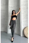 Mom Fit Enzim Taş Yıkama Jeans Pantolon Füme D2006
