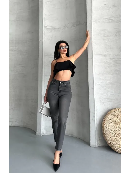 Mom Fit Enzim Taş Yıkama Jeans Pantolon Füme D2006 Mom Fit Enzim Taş Yıkama Jeans Pantolon Füme D2006