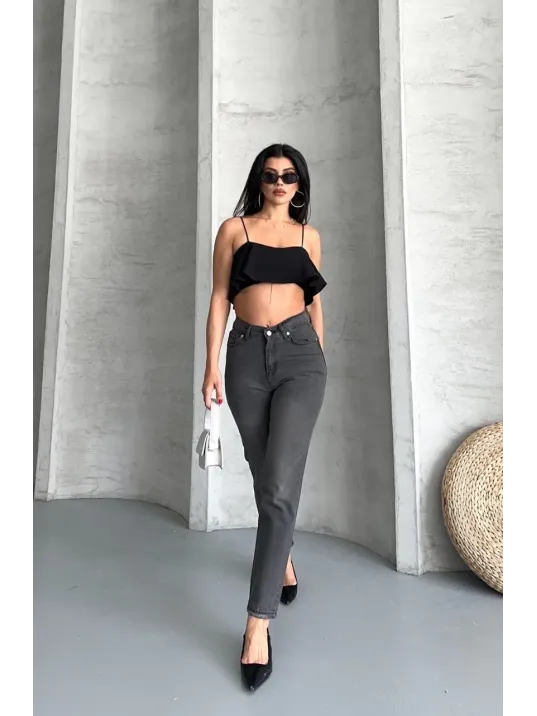 Mom Fit Enzim Taş Yıkama Jeans Pantolon Füme D2006 Mom Fit Enzim Taş Yıkama Jeans Pantolon Füme D2006