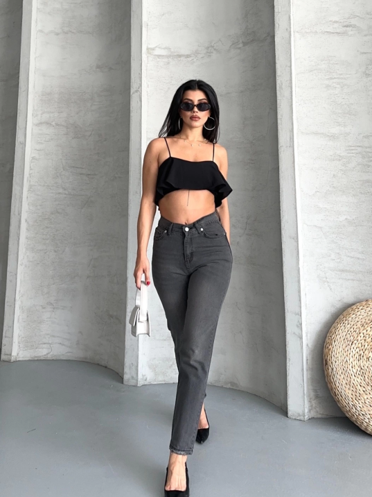 Mom fit enzim taş yıkama jeans pantolon füme d2006 Mom fit enzim taş yıkama jeans pantolon füme d2006