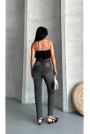 Mom Fit Enzim Taş Yıkama Jeans Pantolon Füme D2006
