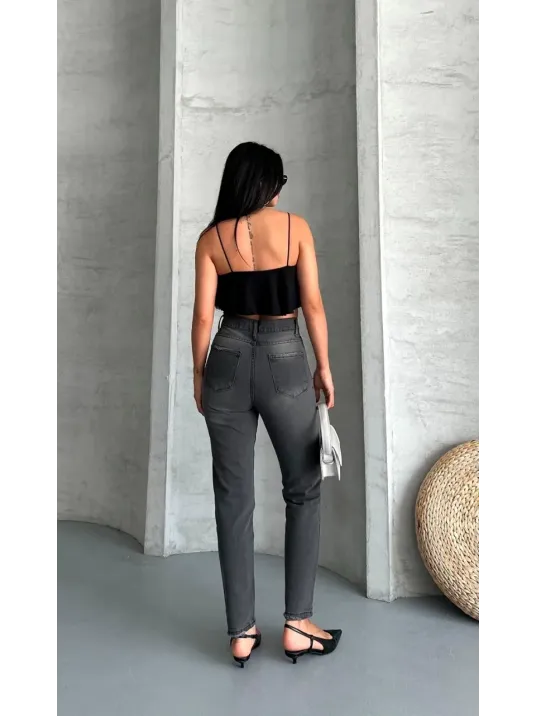 Mom Fit Enzim Taş Yıkama Jeans Pantolon Füme D2006 Mom Fit Enzim Taş Yıkama Jeans Pantolon Füme D2006
