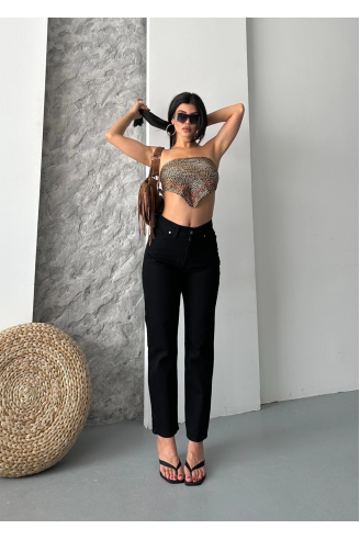 Mom fit enzim taş yıkama jeans pantolon siyah d2006