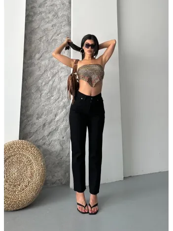 Mom Fit Enzim Taş Yıkama Jeans Pantolon Siyah D2006 Mom Fit Enzim Taş Yıkama Jeans Pantolon Siyah D2006