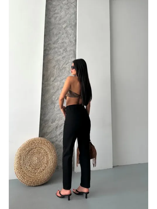 Mom Fit Enzim Taş Yıkama Jeans Pantolon Siyah D2006