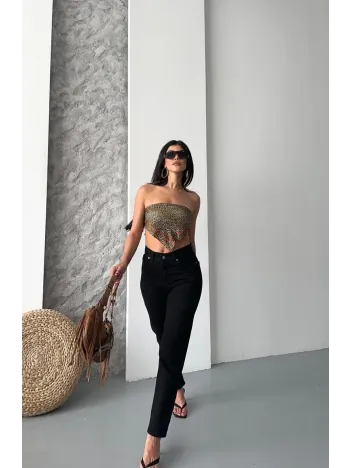 Mom Fit Enzim Taş Yıkama Jeans Pantolon Siyah D2006